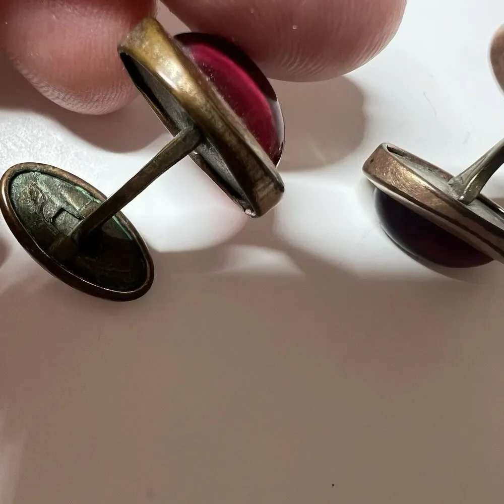 Vintage Mens Jewelry Cufflinks Lot Hickok Pat Marked Brick Red Cabochon Retro